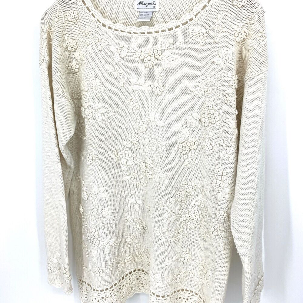 Vintage Margules Embroidered Hand Knitted and Knotted Grandma Sweater S